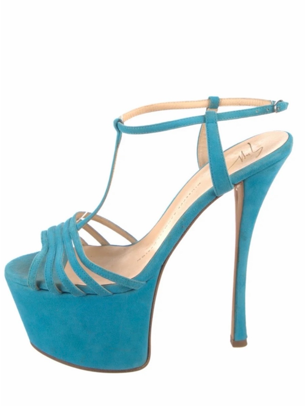 Giuseppe Zanotti Turquoise Suede Platform T-Strap Sandals